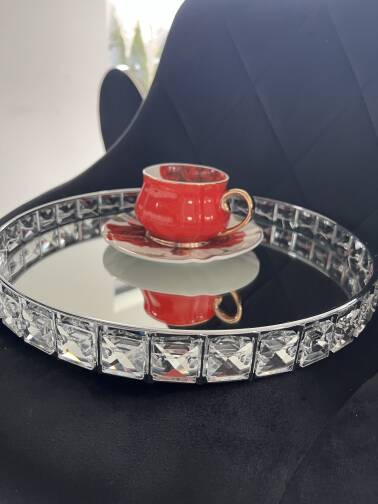 Taca lustrzana z kryształkami 30 cm 