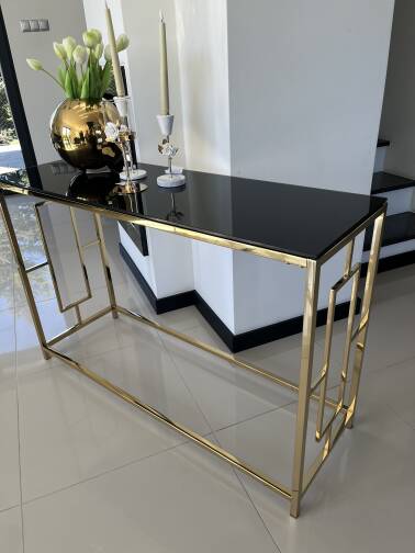 Konsola złota Roxa czarne szkło 