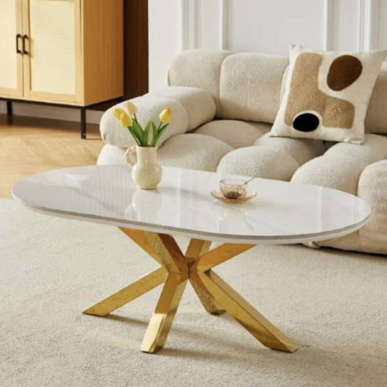 Stolik ława złota 120x70 cm biały marmur 