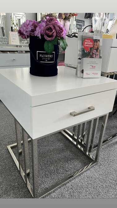 Szafka stolik Hermes biało srebrna