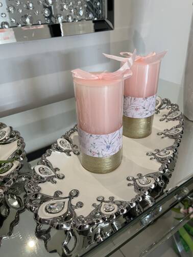 Patera biało srebrna kryształki