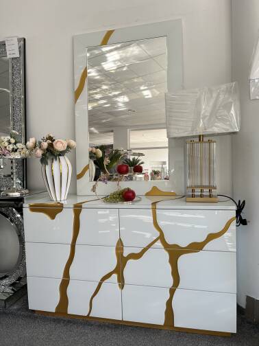 Komoda Hermes biało złota 130 cm