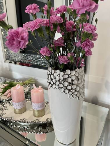 Wazon biało srebrny 33 cm