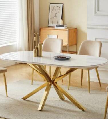 Stół złoty Dallas 160x90 cm biały marmur 